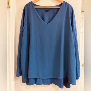 J. Jill Weaver Collection Blue V-Neck Chiffon Overlay Long Sleeve Tunic size 3X